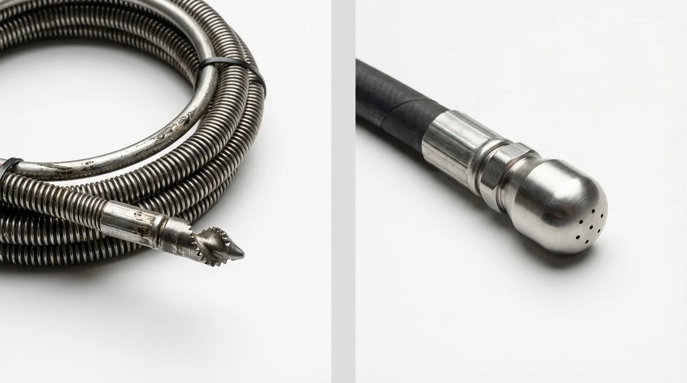 Drain snake cable and hydro jetting nozzle used for drain cleaning in Thorsby, AL