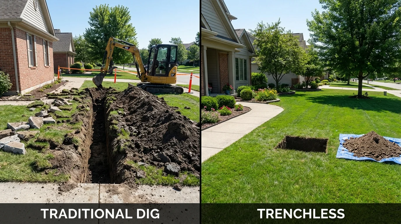 Trenchless sewer repair with minimal yard damage versus traditional excavation in Thorsby, AL